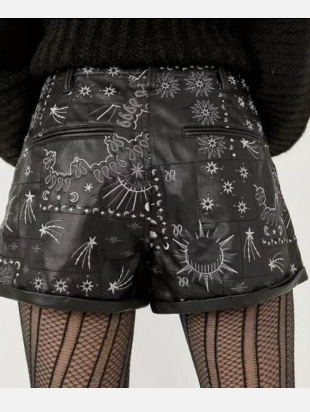 Free People Black Leather Moto embroidered shorts - Picture 4 of 5